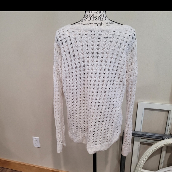 Trouve (Nordstrom) Womens SZ. Sm. Open knit Ivory Sweater Linen/Angora Blend - Picture 4 of 9